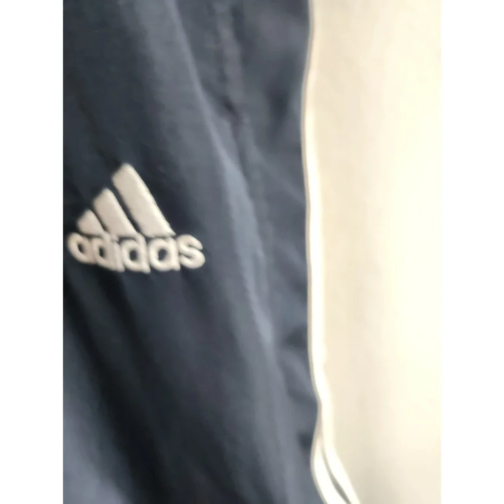 Adidas ClimaProof Track Pants Mens Large Navy Blue 3 Stripe Windbreaker Joggers
